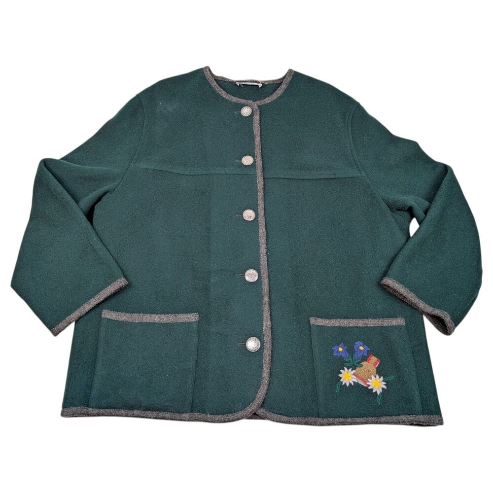 Petressa Blazer Women's 46 Green Wool‎ Blend Edelweiss Embroidery Evergreen VTG